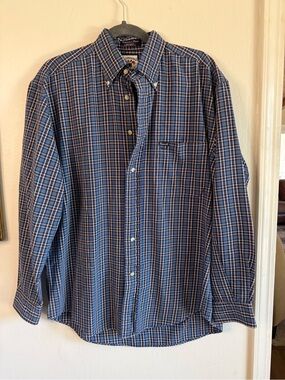 Faconnable Albert Goldberg Blue Plaid Long Sleeve Button Front Shirt Size M
